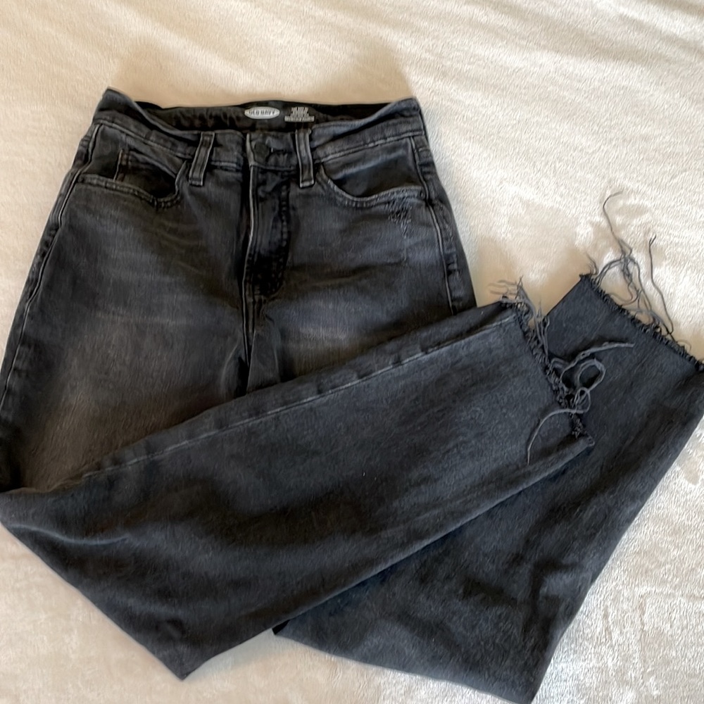 OLD NAVY Sky-Hi Straight Leg Jeans Distressed Black size 0 - Broken zipper